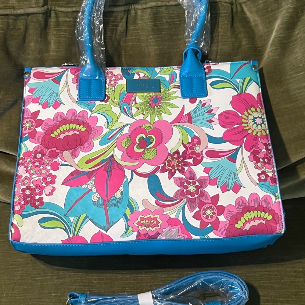 Trina Turk Vibrant Floral Tote in Blue and Pink